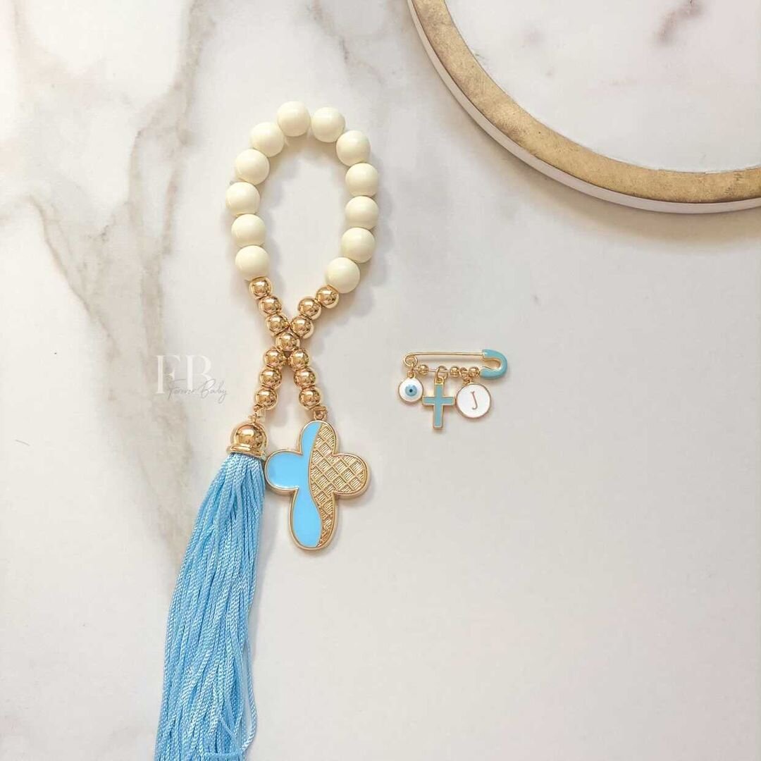 Blue Mini Pin and Rosary Set